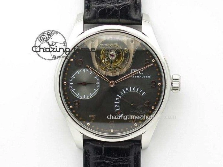 MIROTIME 0329 Portuguese Tourbillon Mystere SS TF Best Edition Black Dial on Black Croc Leather Strap Flexible 7383